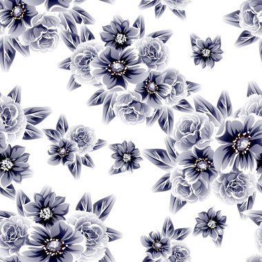 Kusursuz eski tarz süslemeli çiçek deseni. Çiçeksel elementler konturda