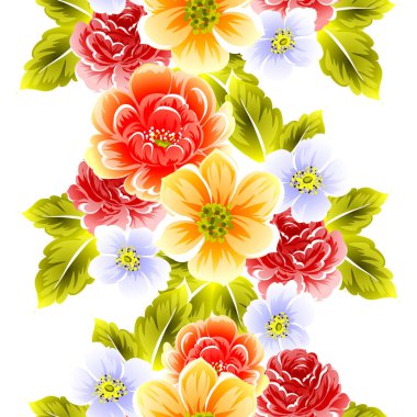 Sorunsuz vintage tarzı çiçek deseni. Renkli çiçek öğeleri