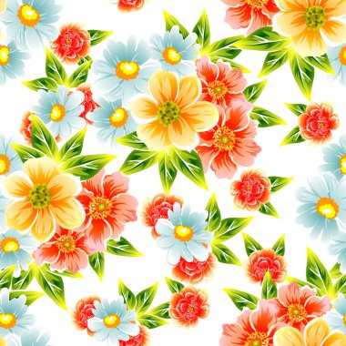 Sorunsuz vintage tarzı çiçek deseni. Renkli çiçek öğeleri