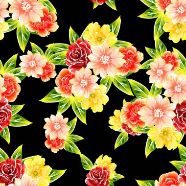 Sorunsuz vintage tarzı çiçek deseni. Renkli çiçek öğeleri