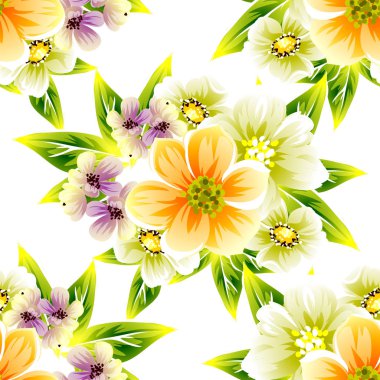 Sorunsuz vintage tarzı çiçek deseni. Renkli çiçek öğeleri