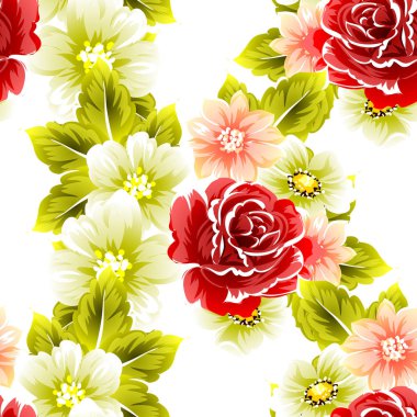 Sorunsuz vintage tarzı çiçek deseni. Renkli çiçek öğeleri