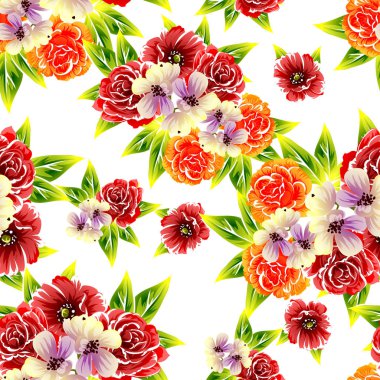 Sorunsuz vintage tarzı çiçek deseni. Renkli çiçek öğeleri