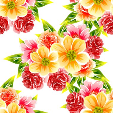 Sorunsuz vintage tarzı çiçek deseni. Renkli çiçek öğeleri