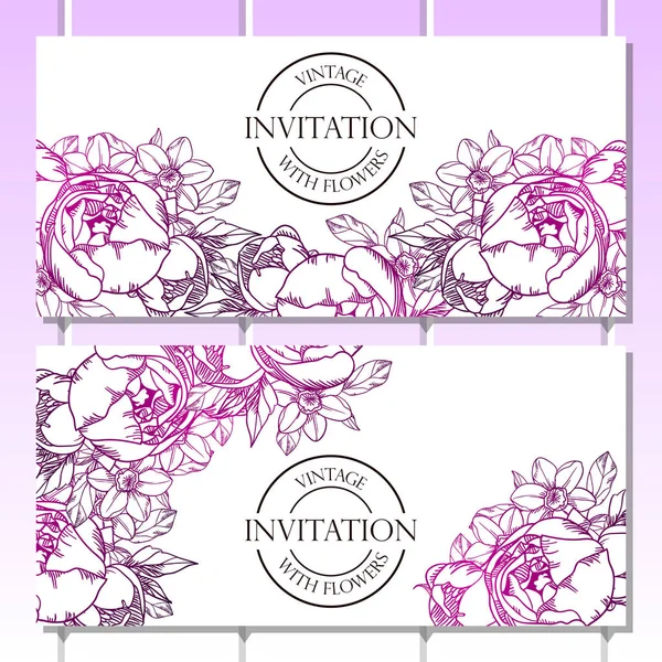 Tarjeta Boda Flores Ornamentadas Estilo Vintage Elementos Florales Contorno — Vector de stock