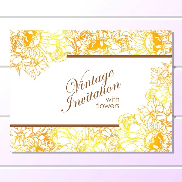 Vintage Stil Verzierte Blume Hochzeitskarte Florale Elemente Der Kontur — Stockvektor