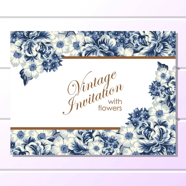 Carte Mariage Fleurs Décorées Style Vintage Éléments Floraux Dans Contour — Image vectorielle