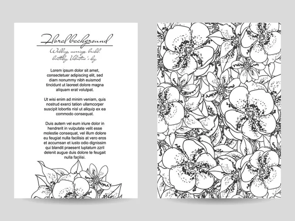 Tarjeta Boda Flores Ornamentadas Estilo Vintage Elementos Florales Contorno — Vector de stock