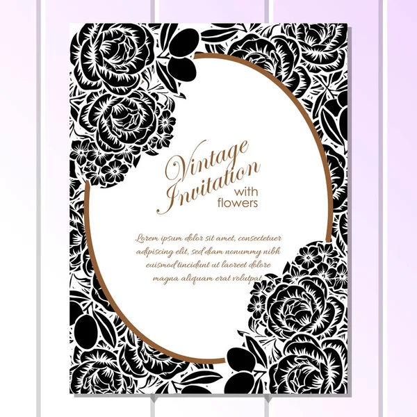 Vintage Style Ornate Flower Wedding Card Floral Elements Contour — Stock Vector