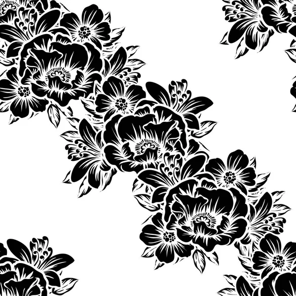 Kusursuz eski tarz süslemeli çiçek deseni. Çiçeksel elementler konturda