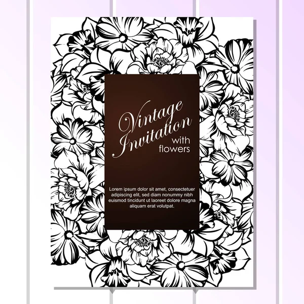 Vintage Stil Verzierte Blume Hochzeitskarte Florale Elemente Der Kontur — Stockvektor