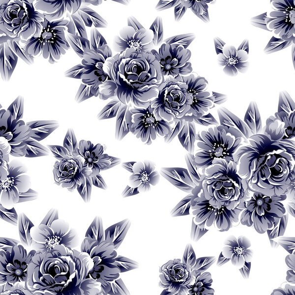 Seamless vintage style ornate flower pattern. Floral elements in contour