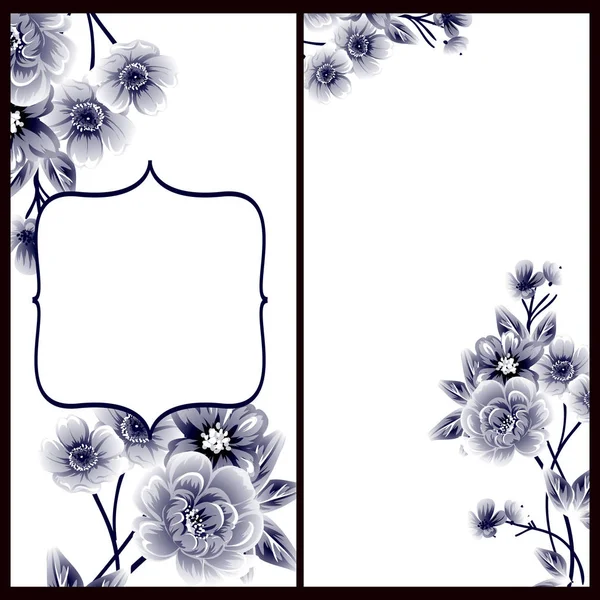 复古风格华丽的花卉婚礼卡设置 花元素的轮廓 — 图库矢量图片