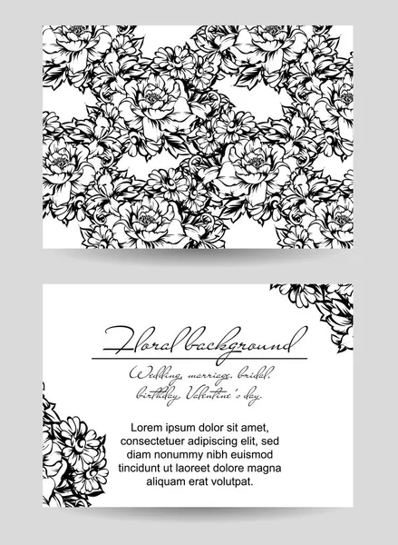 Vintage Tarzı Süslü Çiçek Düğün Kartları Ayarlayın Kontur Çiçek Öğeleri — Stok Vektör