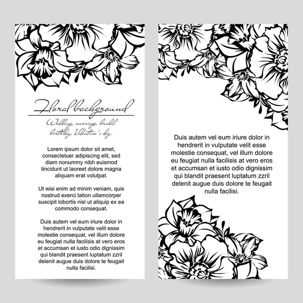 Vintage Style Ornate Flower Wedding Cards Set Floral Elements Contour — Stock Vector