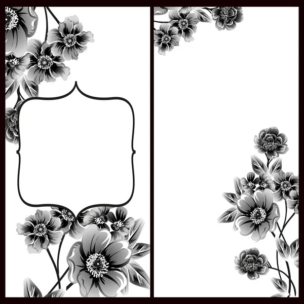 复古风格华丽的花卉婚礼卡设置 花元素的轮廓 — 图库矢量图片