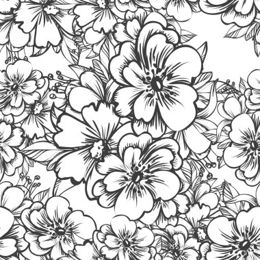 Kusursuz eski tarz süslemeli çiçek deseni. Çiçeksel elementler konturda