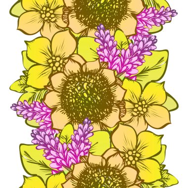 Sorunsuz vintage tarzı çiçek deseni. Renkli çiçek öğeleri