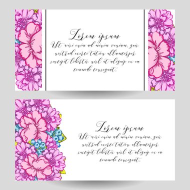Klasik çiçek düğün kartları seti. Çiçek renginde elementler