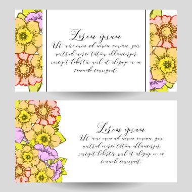 Klasik çiçek düğün kartları seti. Çiçek renginde elementler