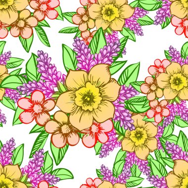 Sorunsuz vintage tarzı çiçek deseni. Renkli çiçek öğeleri
