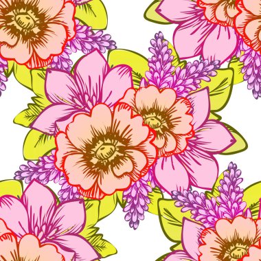 Sorunsuz vintage tarzı çiçek deseni. Renkli çiçek öğeleri