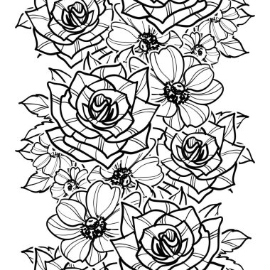 Kusursuz eski tarz süslemeli çiçek deseni. Çiçeksel elementler konturda