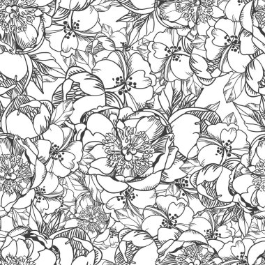 Kusursuz eski tarz süslemeli çiçek deseni. Çiçeksel elementler konturda