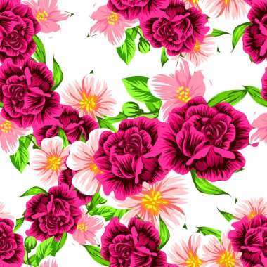 Sorunsuz vintage tarzı çiçek deseni. Renkli çiçek öğeleri