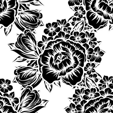 Kusursuz eski tarz süslemeli çiçek deseni. Çiçeksel elementler konturda