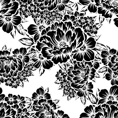 Kusursuz eski tarz süslemeli çiçek deseni. Çiçeksel elementler konturda