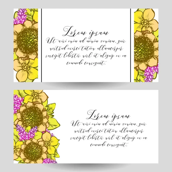 Vintage Style Flower Wedding Cards Set Floral Elements Color — Stock Vector