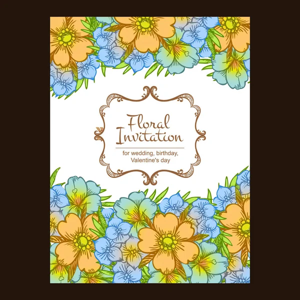 Vintage Style Ornate Flower Card Floral Elements Color — Stock Vector