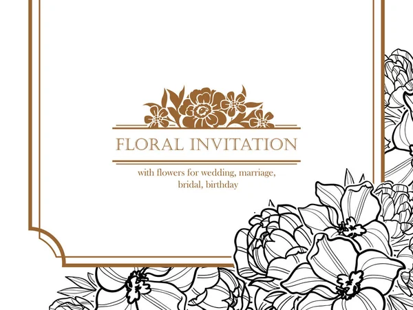 Tarjeta Boda Flores Ornamentadas Estilo Vintage Elementos Florales Contorno — Vector de stock