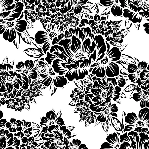 Kusursuz eski tarz süslemeli çiçek deseni. Çiçeksel elementler konturda