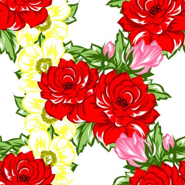 Sorunsuz vintage tarzı çiçek deseni. Renkli çiçek öğeleri