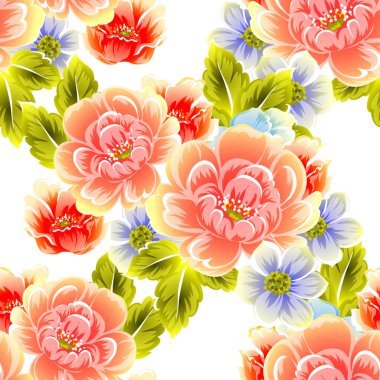 Sorunsuz vintage tarzı çiçek deseni. Renkli çiçek öğeleri
