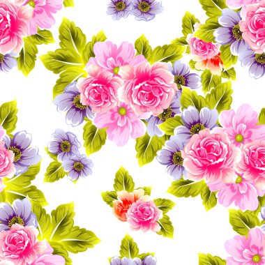 Sorunsuz vintage tarzı çiçek deseni. Renkli çiçek öğeleri