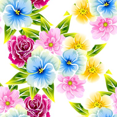 Sorunsuz vintage tarzı çiçek deseni. Renkli çiçek öğeleri