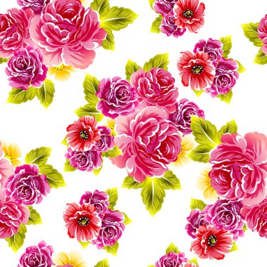 Sorunsuz vintage tarzı çiçek deseni. Renkli çiçek öğeleri