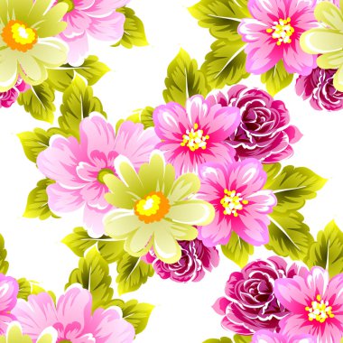 Sorunsuz vintage tarzı çiçek deseni. Renkli çiçek öğeleri