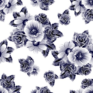 Kusursuz eski tarz süslemeli çiçek deseni. Çiçeksel elementler konturda