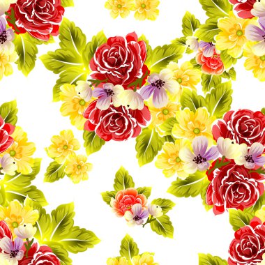 Sorunsuz vintage tarzı çiçek deseni. Renkli çiçek öğeleri