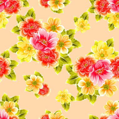 Sorunsuz vintage tarzı çiçek deseni. Renkli çiçek öğeleri