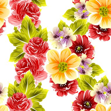 Sorunsuz vintage tarzı çiçek deseni. Renkli çiçek öğeleri
