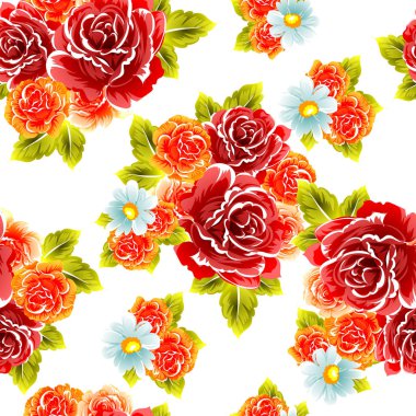 Sorunsuz vintage tarzı çiçek deseni. Renkli çiçek öğeleri