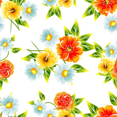 Sorunsuz vintage tarzı çiçek deseni. Renkli çiçek öğeleri