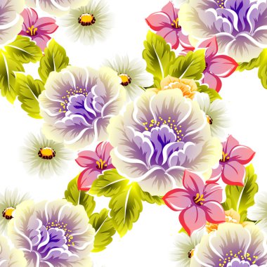 Sorunsuz vintage tarzı çiçek deseni. Renkli çiçek öğeleri