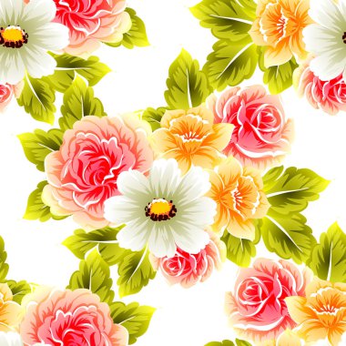 Sorunsuz vintage tarzı çiçek deseni. Renkli çiçek öğeleri