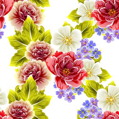 Sorunsuz vintage tarzı çiçek deseni. Renkli çiçek öğeleri